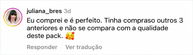 Comentário de cliente que já tinha comprado outros packs